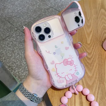 Sanrio Hello Kitty S Náramkem Zrcadlo Telefon Případech Pro iPhone 14 13 12 11 Pro Max XR XS MAX X Anti-drop Zadní Kryt Dívka Dárek