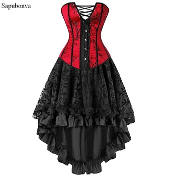 Sapubonva sexy korzety pro ženy plus velikost kostým overbust burleska korzet a sukně tutu corselet victorian red plus velikost