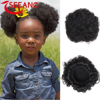 SEEANO Syntetické Děti Listového Afro Krátké Kinky Kudrnaté Vlasy Drdol Drdolu Šňůrky Cop Vlasy, Prodloužení Příčesky Pro Ženy