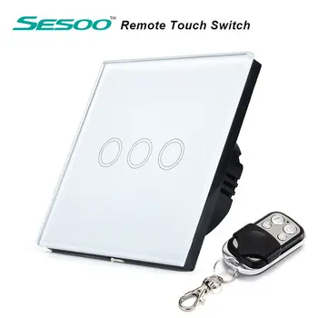 SESOO EU Standardní zásuvky Vypínač,3 Gang 1 Způsob,Dálkové Ovládání Přepínače,Crystal Glass Panel Bezdrátové Dálkové Ovládání Zdi Touch Switch