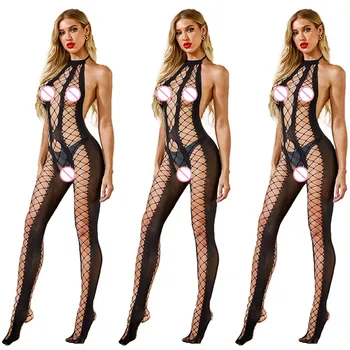 Sexy Spodní Prádlo Erotické Síťované Body Ohlávka Plus Velikost Ženy Transparentní, Otevřený Rozkrok Tělo Punčochy Sexy Kostýmy