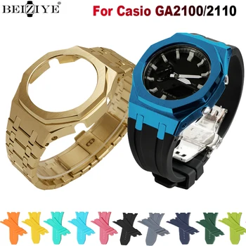 Silikonové hodinky popruh pro Casioak GA-2100 Modifikace Sada kovové pouzdro Příslušenství pro G-shock GA-2110 luxusní Náramek band