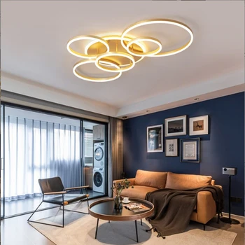 Smart Home Alexa Kruhu Kroužky Stropní Svítidlo Moderní Led Lustr Pro Obývací Pokoj Ložnice Studie Bílá/Zlatá Barva Vnitřní Osvětlení