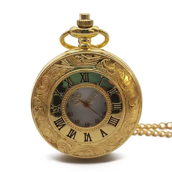 Steampunk duté případě zlata, oceli, Římské číslice quartz kapesní hodinky pánské kapesní hodinky na řetízku hodinky pánské dámské dárek hodiny