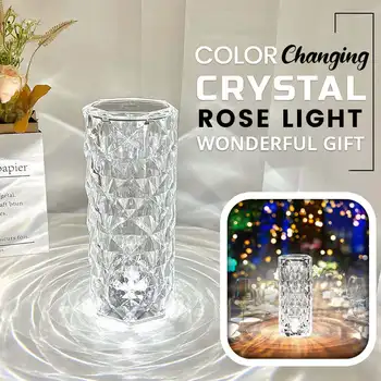 Stolní Lampa Crystal Rose Světlo Lampy s Dotykový Ovládání 16 Barev Měnící USB-C Tíži LED nočním Stolku Lampy na psací Stůl