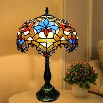 Tiffany Stolní Lampa Středomoří Styl Starožitné Stolní lampy pro Restaurace Bar Kavárna Dinng Pokoj, Lůžka, Vnitřní Dekor Svítidla