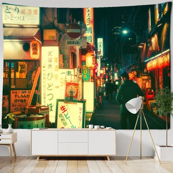 Tokyo Street Noční Pohled Gobelín Zdi Visí Psychedelic Witchcraft Hippie Tapiz Neon 3D Tisk Moderního Domova