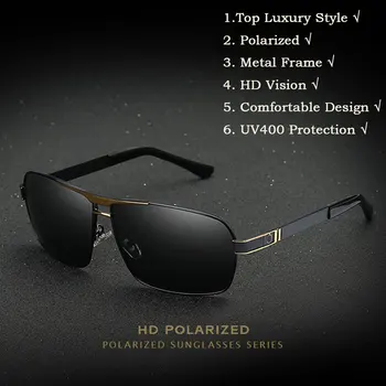 Top Módní Luxusní Polarizační sluneční Brýle Muži Řidičské Sluneční Brýle Anti-Oslnění Řidičské Brýle UV400 Kovové Desigh Oculos De Sol