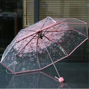 Transparentní Uv Deštník Roztomilý Jasné Květy Bubble Dome Deštník Pro Ženy Lehký Slunečník Skládací Slunečníky Snadno Ukládat
