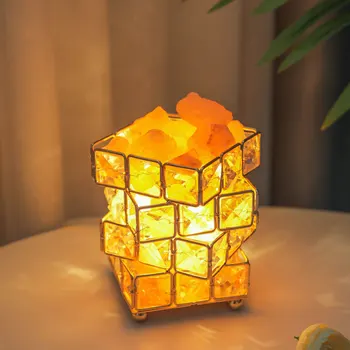 USB Atmosféru Stolní Lampa Kreativní Ins Holky Dekorace Domů Ložnice Magic Cube Stone Crystal Vůně Himálajské Soli Lampu