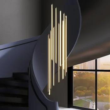 Černé Schodiště Lustr Moderní Duplex Loft Závěsné svítidlo Villa Obývací Pokoj výškové Prázdná Spirála Schodiště Dlouho, LED Přívěsek Světlo