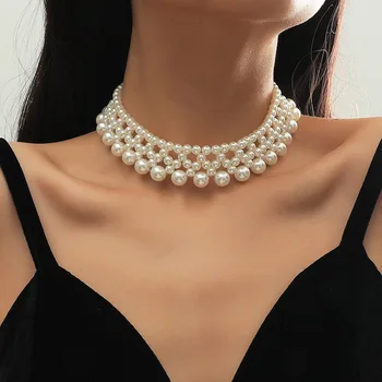 Český osobnosti ručně tkané pearl klíční kostí náhrdelník ins trend přehnané náhrdelník šperky velkoobchod náhrdelník pro ženy