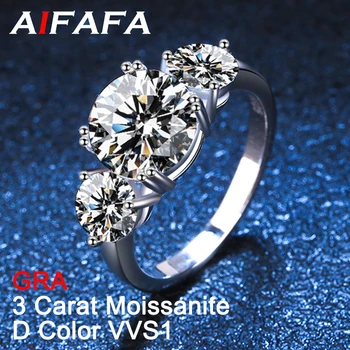 AIFAFA Real 3 Carat D Barva Moissanite Prsten Pro Ženy 18K Pozlacené S925 Sterling Silver Šumivé Diamant Svatební Kapela Šperky GRA