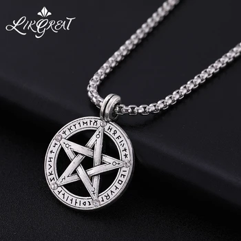 LIKGREAT Pentagram Pentagram Přívěsek Wicca Náhrdelník pro Muže Hvězdičkový Amulet z Nerezové Oceli Prohlášení Talisman Nadpřirozené Náhrdelníky