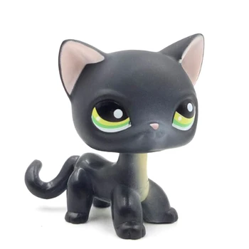 LPS KOČKA Skutečné Littlest pet shop bambule hlavu, hračky, krátký vlasy kočka #336 černá stojící kočička zelené oči
