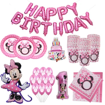 Pink Minnie Mouse Jednorázové Nádobí Sada Disney Baby Girl Prospěch Minnie Papír Pohár Deska Slámy Narozeniny, Party Dekorace Dodávky