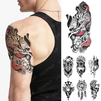 Vodotěsný Dočasné Tetování Nálepka Japonský Drak Prajñā Flash Tetování Vlk Totem Skull Tělo Umění Rameno Falešné Tetování, Ženy, Muži