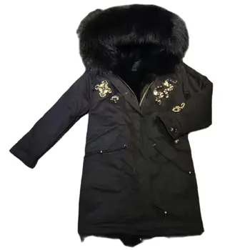 Černé Korálky fox kožešiny bundu pro dámy nosit v zimě, černá liška srst mikiny s plně kožešiny lemované paní nebo pane oblíbené oblečení