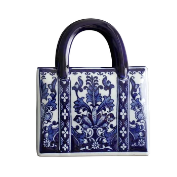 Čínský styl Modré A Bílé Keramické Kabelka Tvar Vázy Porcelánové Vázy Umělé Květiny Vázy Dekorace